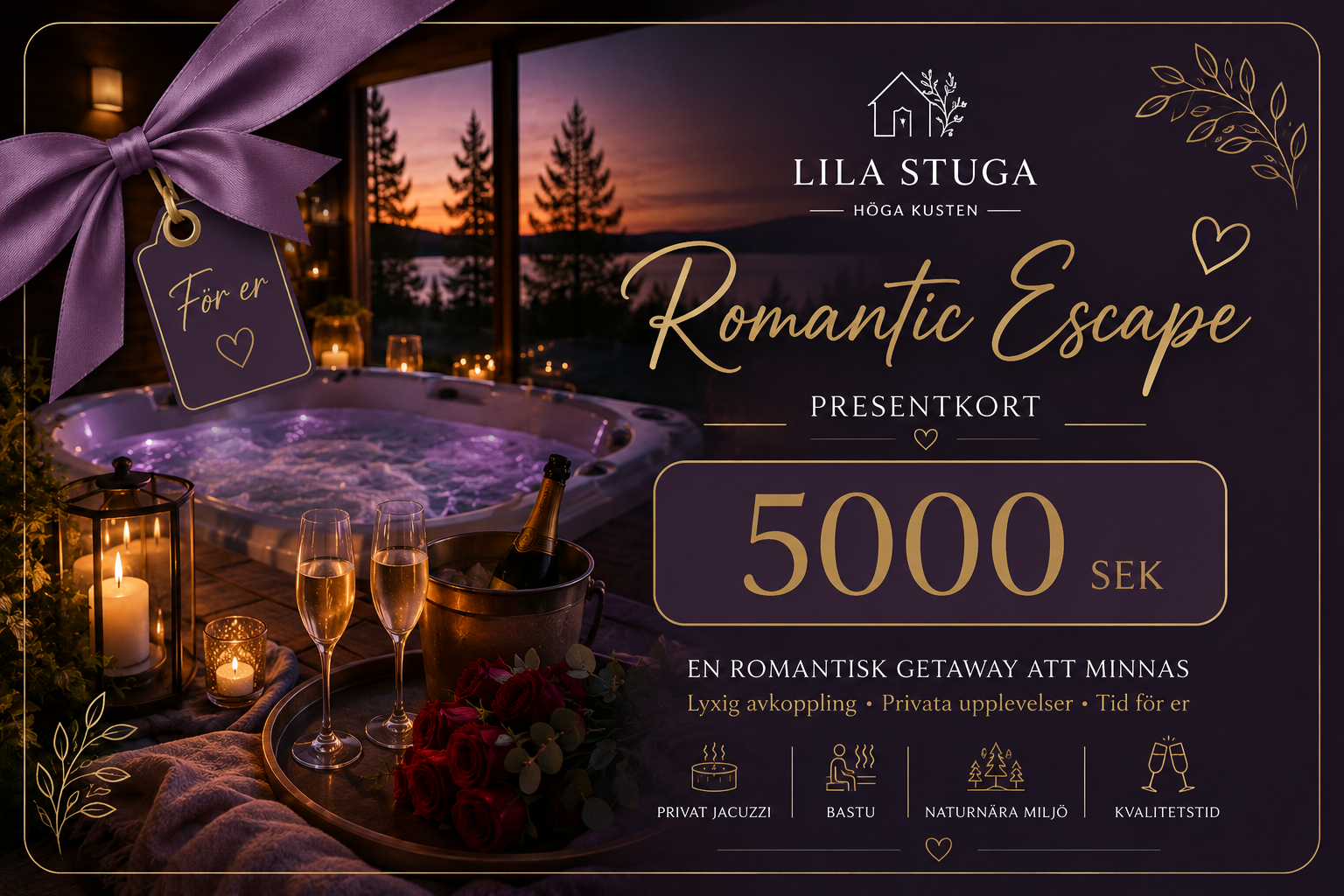 Digitalt presentkort för romantisk vistelse – 5000 SEK 🌲– 5000 SEK